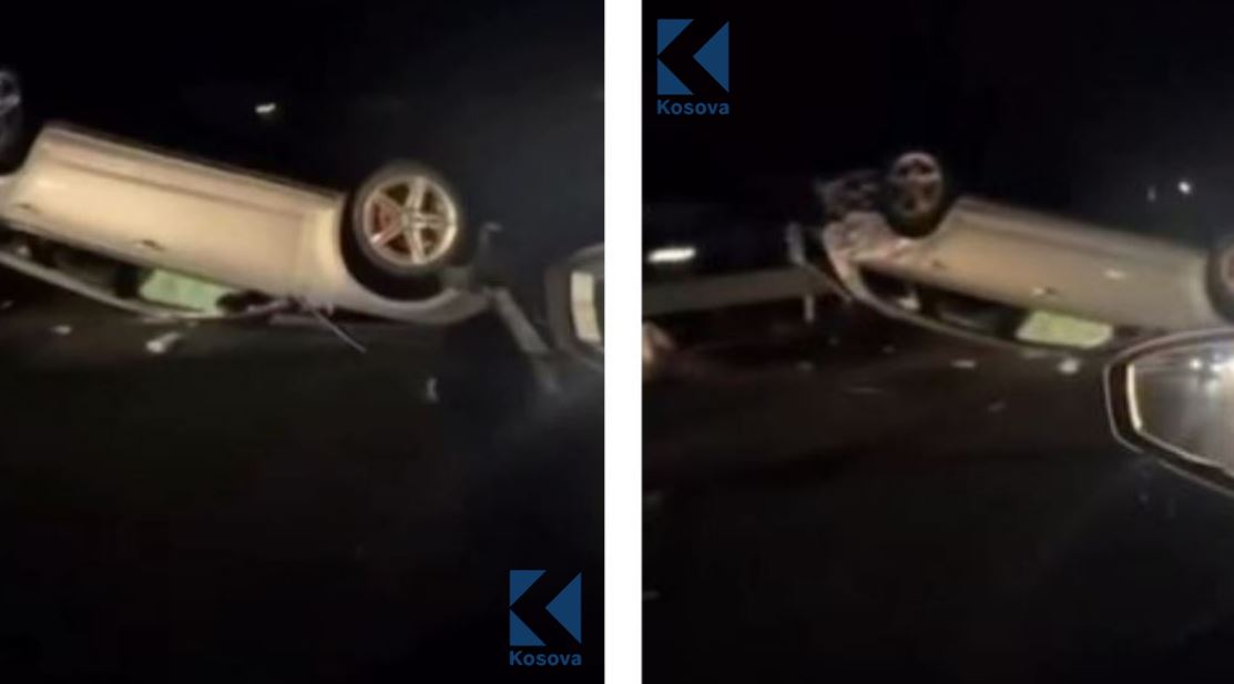 Aksident i frikshëm në magjistralen Prishtinë–Mitrovicë, përmbyset një veturë (VIDEO)